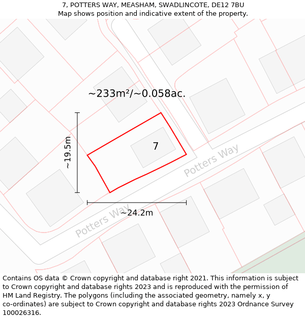 7, POTTERS WAY, MEASHAM, SWADLINCOTE, DE12 7BU: Plot and title map