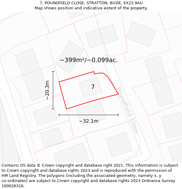 7, POUNDFIELD CLOSE, STRATTON, BUDE, EX23 9AU: Plot and title map