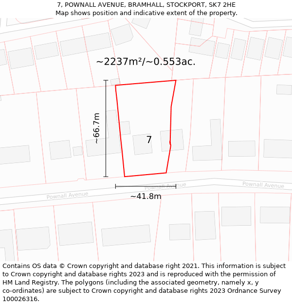 7, POWNALL AVENUE, BRAMHALL, STOCKPORT, SK7 2HE: Plot and title map