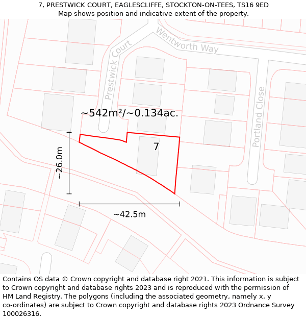 7, PRESTWICK COURT, EAGLESCLIFFE, STOCKTON-ON-TEES, TS16 9ED: Plot and title map