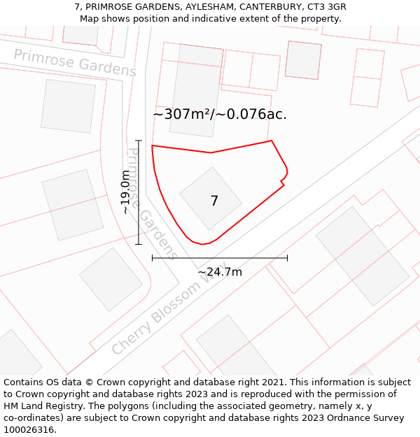 7, PRIMROSE GARDENS, AYLESHAM, CANTERBURY, CT3 3GR: Plot and title map