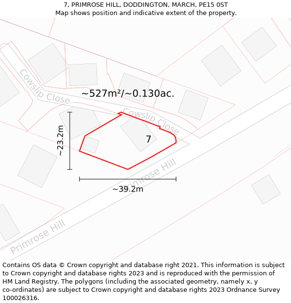 7, PRIMROSE HILL, DODDINGTON, MARCH, PE15 0ST: Plot and title map