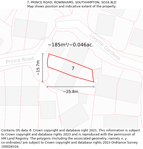 7, PRINCE ROAD, ROWNHAMS, SOUTHAMPTON, SO16 8LD: Plot and title map