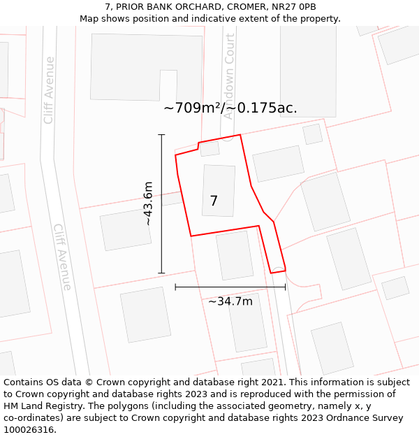 7, PRIOR BANK ORCHARD, CROMER, NR27 0PB: Plot and title map