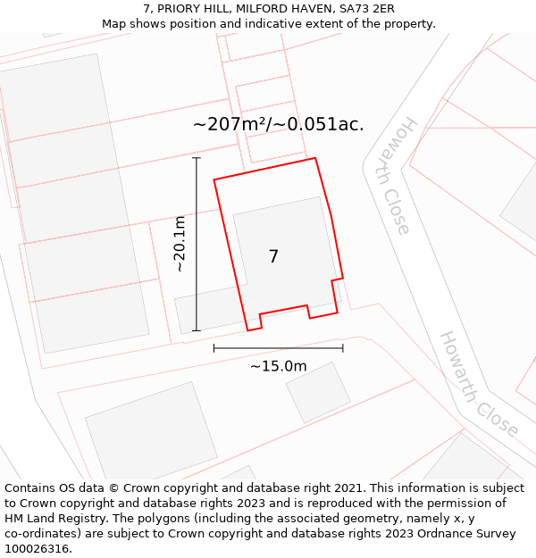 7, PRIORY HILL, MILFORD HAVEN, SA73 2ER: Plot and title map