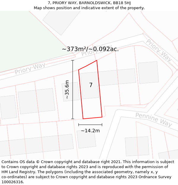 7, PRIORY WAY, BARNOLDSWICK, BB18 5HJ: Plot and title map