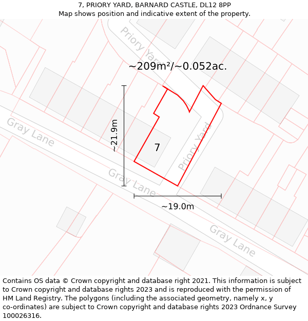 7, PRIORY YARD, BARNARD CASTLE, DL12 8PP: Plot and title map