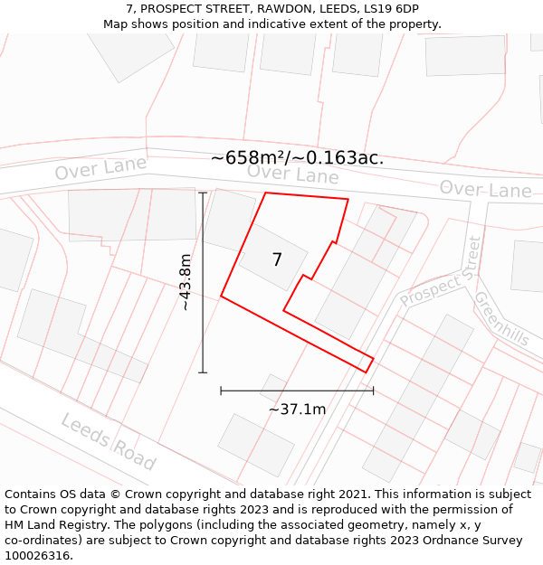 7, PROSPECT STREET, RAWDON, LEEDS, LS19 6DP: Plot and title map