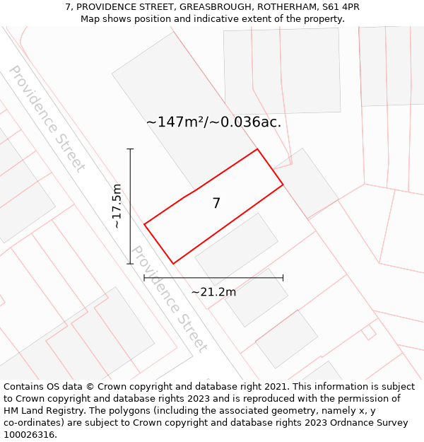 7, PROVIDENCE STREET, GREASBROUGH, ROTHERHAM, S61 4PR: Plot and title map