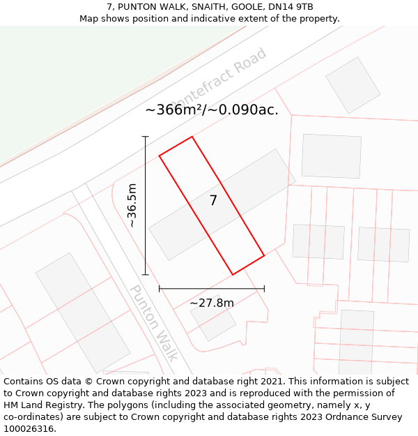 7, PUNTON WALK, SNAITH, GOOLE, DN14 9TB: Plot and title map