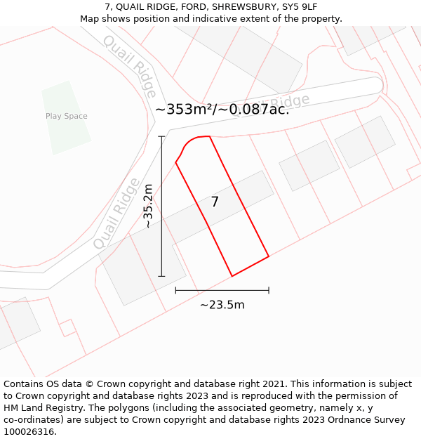 7, QUAIL RIDGE, FORD, SHREWSBURY, SY5 9LF: Plot and title map