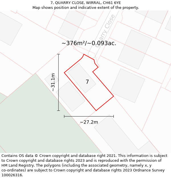 7, QUARRY CLOSE, WIRRAL, CH61 6YE: Plot and title map