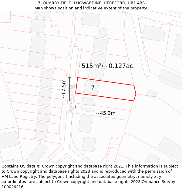 7, QUARRY FIELD, LUGWARDINE, HEREFORD, HR1 4BS: Plot and title map