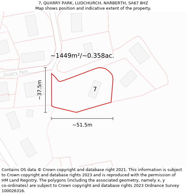 7, QUARRY PARK, LUDCHURCH, NARBERTH, SA67 8HZ: Plot and title map