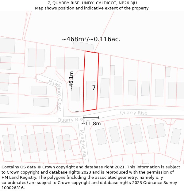 7, QUARRY RISE, UNDY, CALDICOT, NP26 3JU: Plot and title map