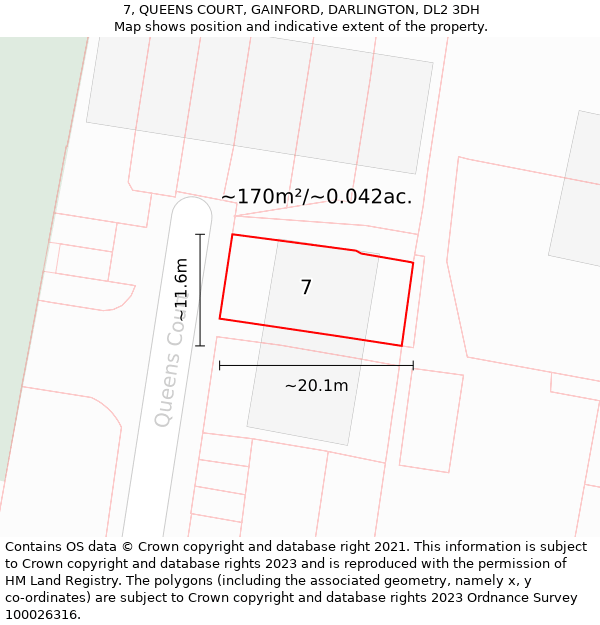 7, QUEENS COURT, GAINFORD, DARLINGTON, DL2 3DH: Plot and title map