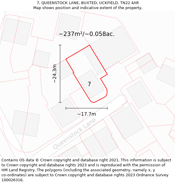 7, QUEENSTOCK LANE, BUXTED, UCKFIELD, TN22 4AR: Plot and title map