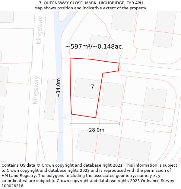 7, QUEENSWAY CLOSE, MARK, HIGHBRIDGE, TA9 4PH: Plot and title map