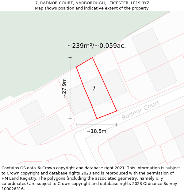 7, RADNOR COURT, NARBOROUGH, LEICESTER, LE19 3YZ: Plot and title map