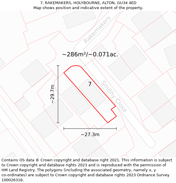 7, RAKEMAKERS, HOLYBOURNE, ALTON, GU34 4ED: Plot and title map