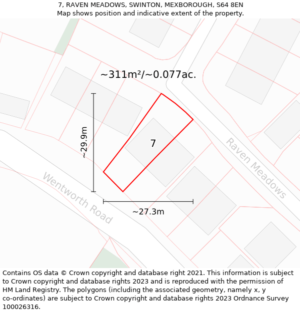 7, RAVEN MEADOWS, SWINTON, MEXBOROUGH, S64 8EN: Plot and title map