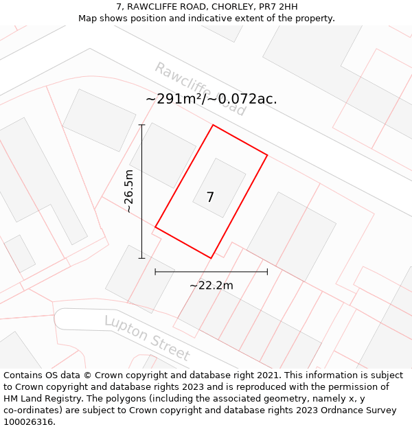 7, RAWCLIFFE ROAD, CHORLEY, PR7 2HH: Plot and title map