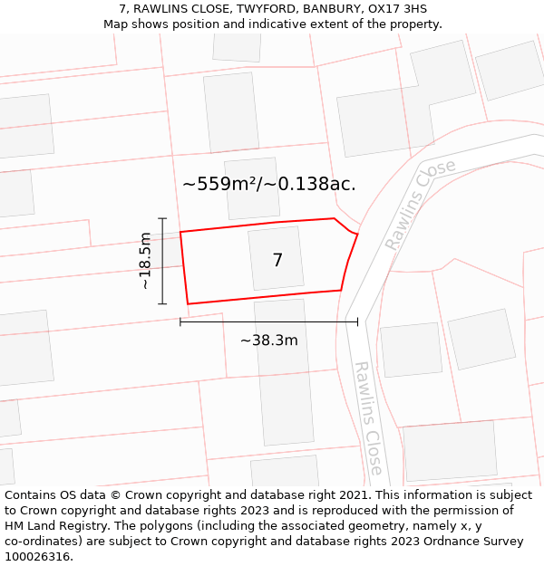 7, RAWLINS CLOSE, TWYFORD, BANBURY, OX17 3HS: Plot and title map