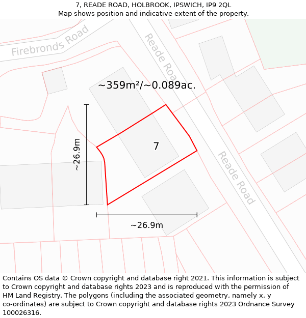 7, READE ROAD, HOLBROOK, IPSWICH, IP9 2QL: Plot and title map