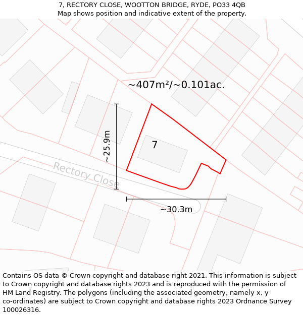 7, RECTORY CLOSE, WOOTTON BRIDGE, RYDE, PO33 4QB: Plot and title map