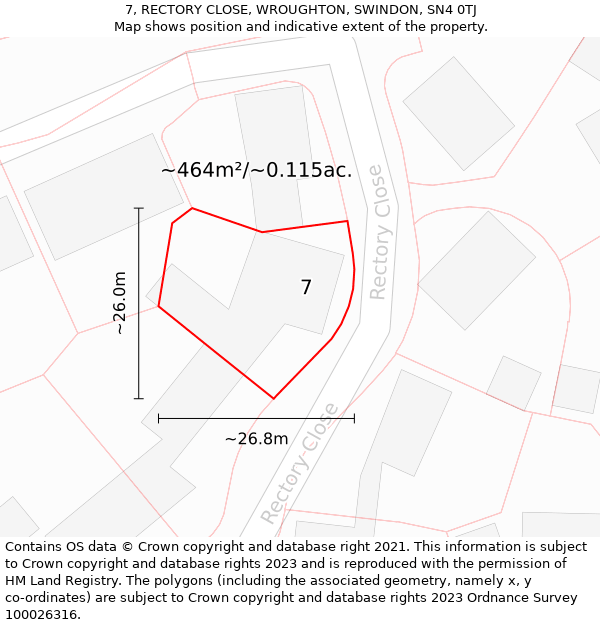 7, RECTORY CLOSE, WROUGHTON, SWINDON, SN4 0TJ: Plot and title map