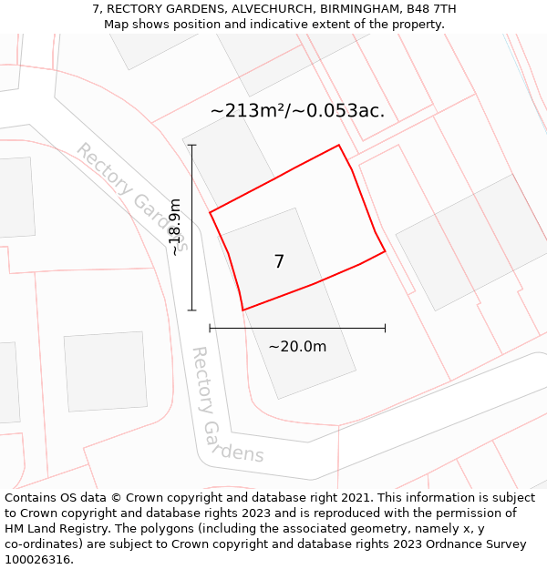 7, RECTORY GARDENS, ALVECHURCH, BIRMINGHAM, B48 7TH: Plot and title map