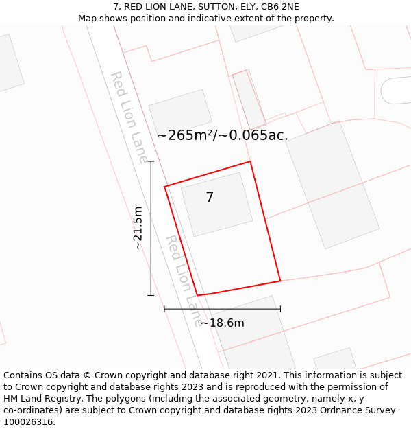 7, RED LION LANE, SUTTON, ELY, CB6 2NE: Plot and title map