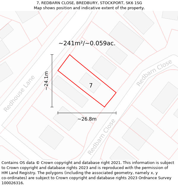 7, REDBARN CLOSE, BREDBURY, STOCKPORT, SK6 1SG: Plot and title map