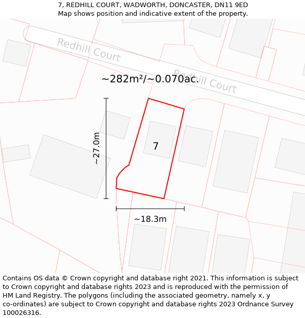 7, REDHILL COURT, WADWORTH, DONCASTER, DN11 9ED: Plot and title map