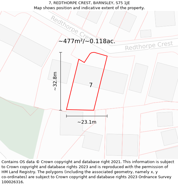 7, REDTHORPE CREST, BARNSLEY, S75 1JE: Plot and title map