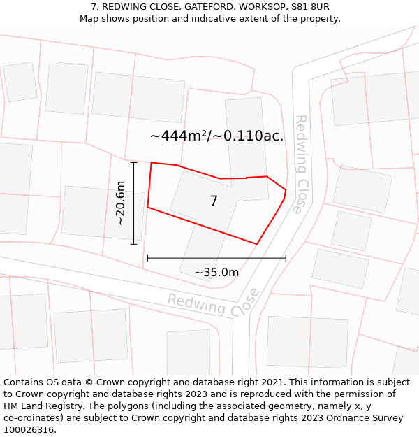 7, REDWING CLOSE, GATEFORD, WORKSOP, S81 8UR: Plot and title map