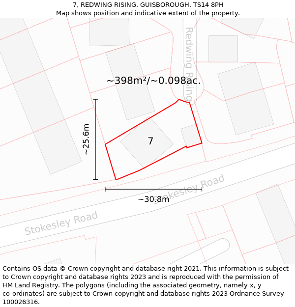 7, REDWING RISING, GUISBOROUGH, TS14 8PH: Plot and title map