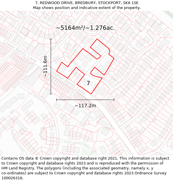 7, REDWOOD DRIVE, BREDBURY, STOCKPORT, SK6 1SE: Plot and title map