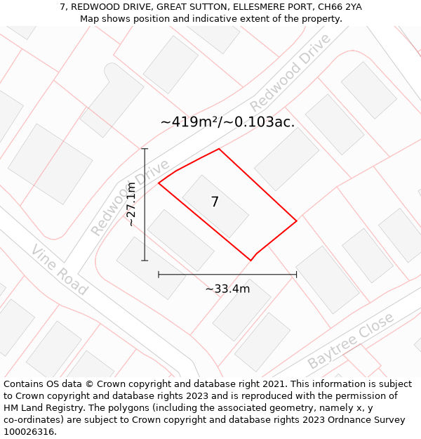 7, REDWOOD DRIVE, GREAT SUTTON, ELLESMERE PORT, CH66 2YA: Plot and title map