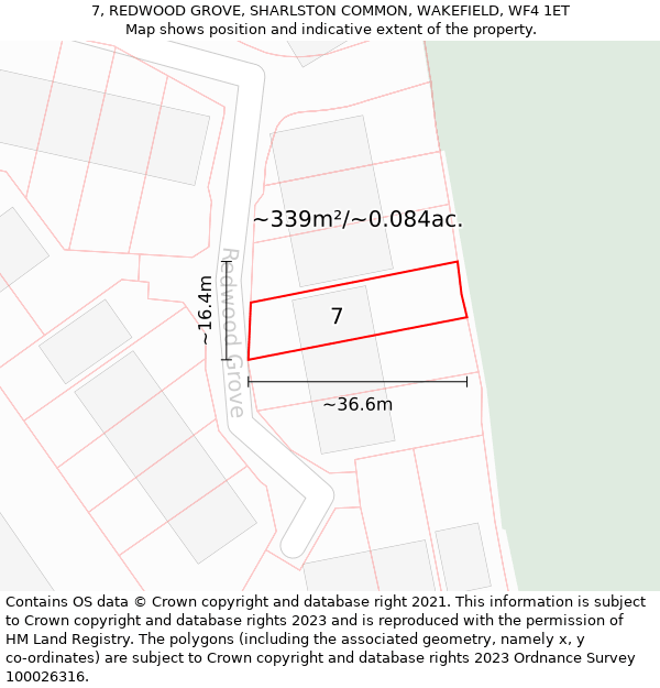 7, REDWOOD GROVE, SHARLSTON COMMON, WAKEFIELD, WF4 1ET: Plot and title map