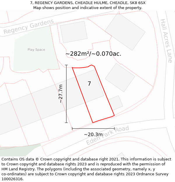 7, REGENCY GARDENS, CHEADLE HULME, CHEADLE, SK8 6SX: Plot and title map