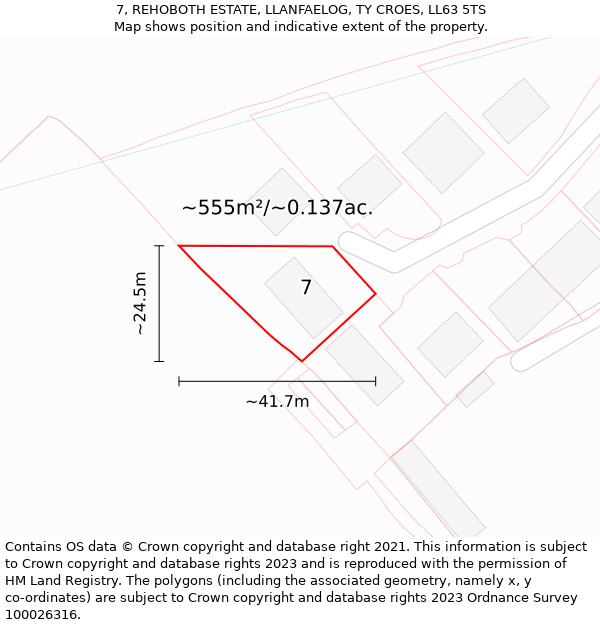 7, REHOBOTH ESTATE, LLANFAELOG, TY CROES, LL63 5TS: Plot and title map