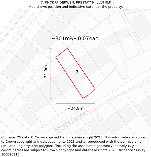 7, RHODFA DERWEN, PRESTATYN, LL19 9LF: Plot and title map