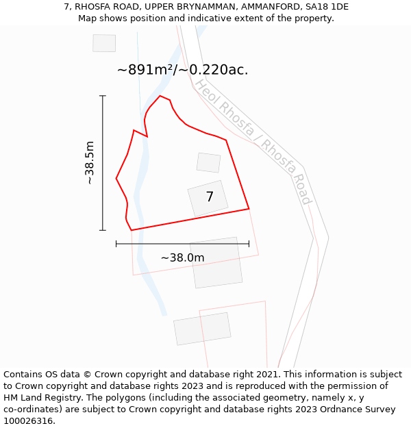 7, RHOSFA ROAD, UPPER BRYNAMMAN, AMMANFORD, SA18 1DE: Plot and title map