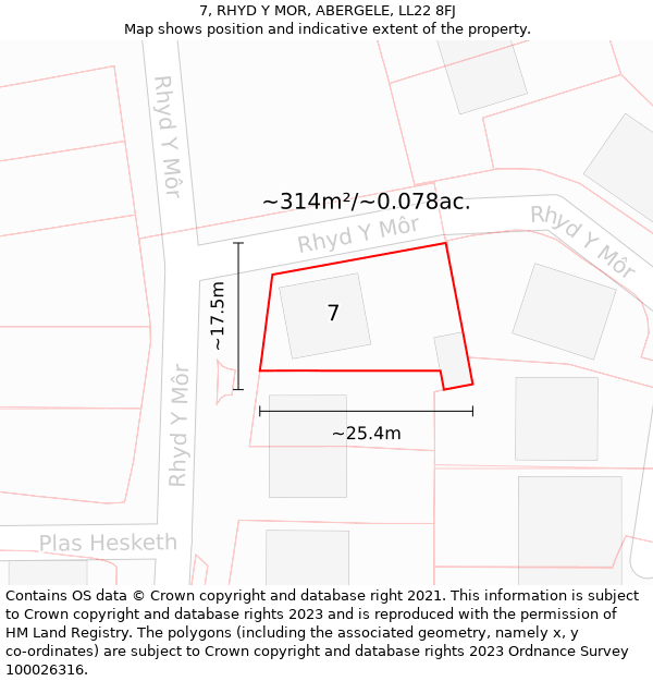 7, RHYD Y MOR, ABERGELE, LL22 8FJ: Plot and title map