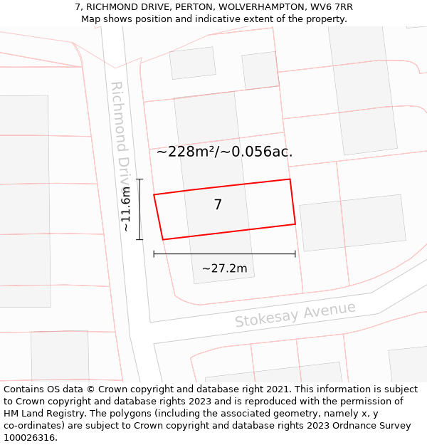 7, RICHMOND DRIVE, PERTON, WOLVERHAMPTON, WV6 7RR: Plot and title map