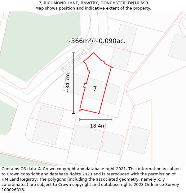 7, RICHMOND LANE, BAWTRY, DONCASTER, DN10 6SB: Plot and title map