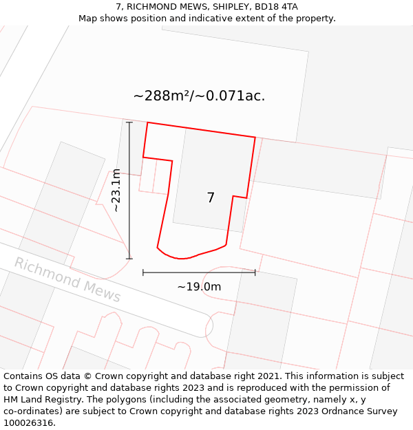 7, RICHMOND MEWS, SHIPLEY, BD18 4TA: Plot and title map