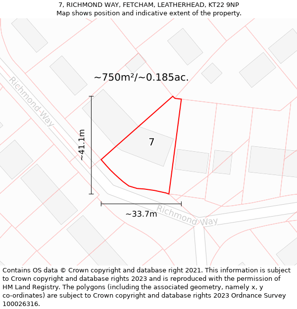 7, RICHMOND WAY, FETCHAM, LEATHERHEAD, KT22 9NP: Plot and title map