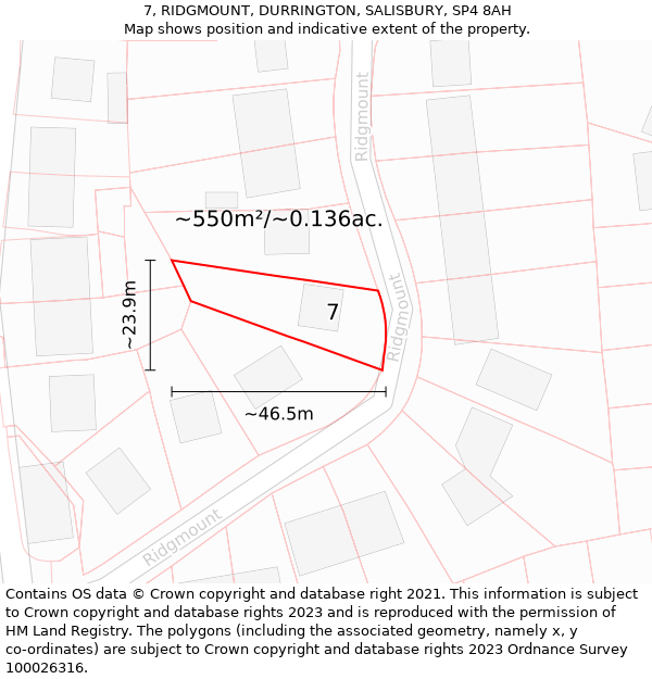 7, RIDGMOUNT, DURRINGTON, SALISBURY, SP4 8AH: Plot and title map